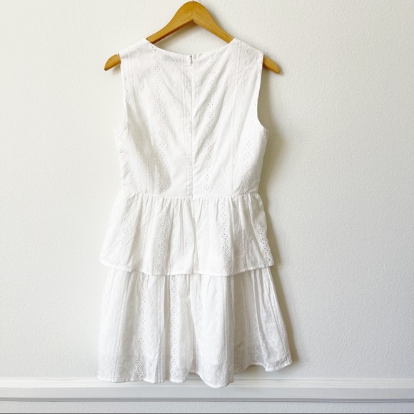 SHEIN White V-Neck Eyelet Layered Mini Dress M - Picture 7 of 14